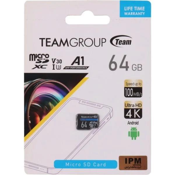کارت حافظه تیم گروپ TeamGroup مدل A1 V30 U3 100MB/s ظرفیت 64GB